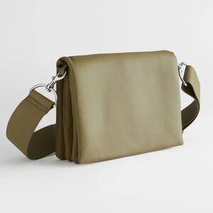 & Other Stories Dark Green Leather Crossbody Utility Bag